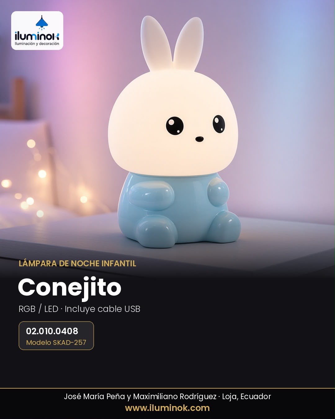 Lámpara de Noche Infantil Conejito RGB/LED 020100408