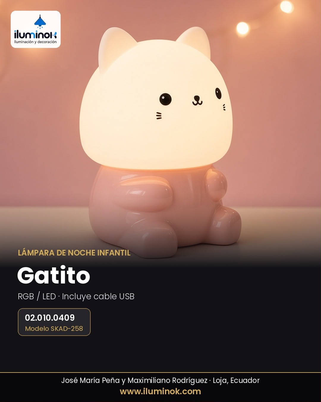 Lámpara de Noche Infantil Gatito RGB/LED 020100409
