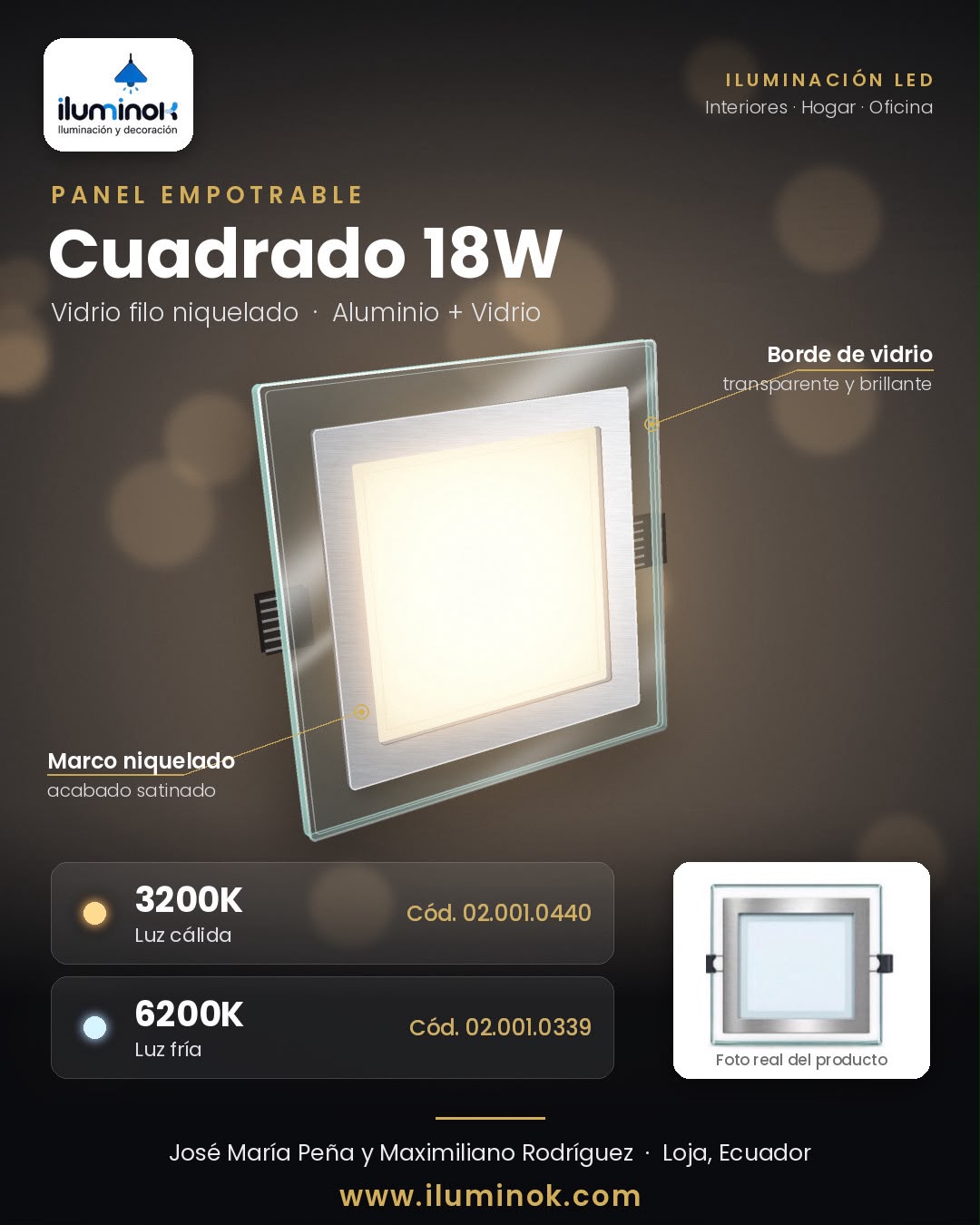 Panel COB Cuadrado 18W 3200K Filo Niquelado 020010440